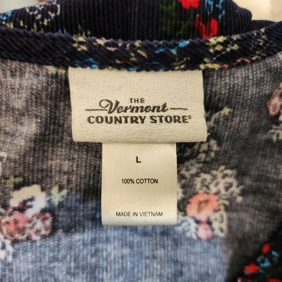 The Vermont Country Store Button-Front Corduroy Jumper Size L Navy Blue Floral - Picture 3 of 16